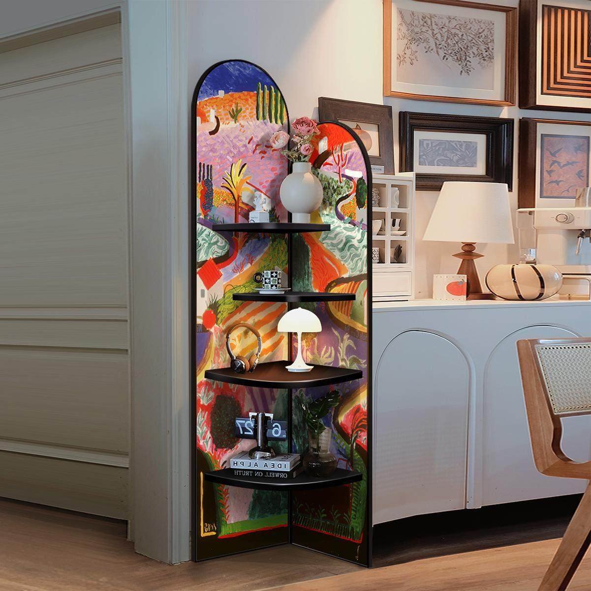 客厅落地转角装饰摆件柜画色彩艺术多层置物架书柜夹缝墙角收纳柜,淘宝优惠券,粉丝福利购,淘宝优惠卷