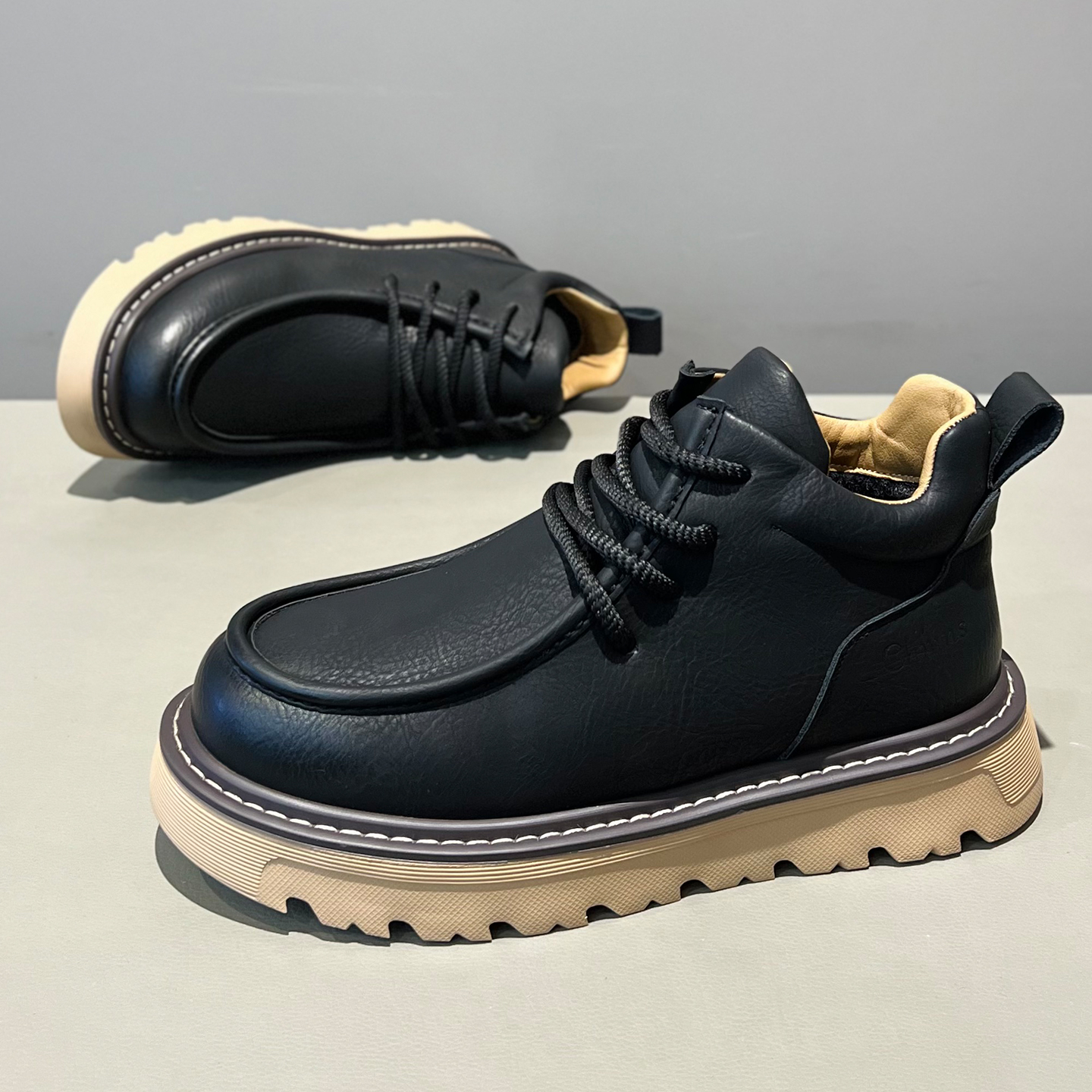 真皮高帮棉鞋男2025秋冬新款加绒保暖潮流马丁靴系带厚底工装男鞋 - 图3