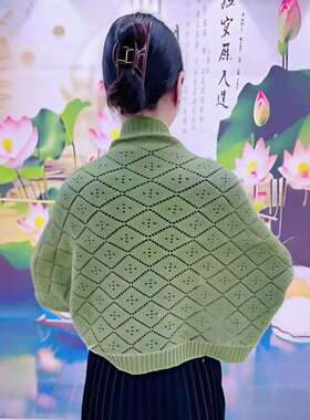 女士秋冬新款针织密织方格披肩