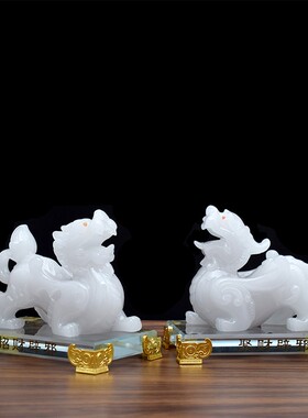 优选貔貅摆件风水大号一对 招财仿白玉皮休工艺品装饰品店铺开业