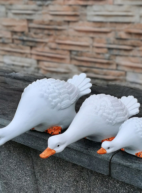 创意喝水鸭子摆件陶瓷鱼池水池庭院户外花园装饰鱼池造景仿真动物