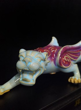 优选钧瓷虎年摆件纯手工老虎如虎添翼家居办公室装饰摆设开业高档