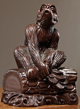 优选黑檀木雕猴子摆件实木质十二生肖猴红木摆件装饰客厅装饰工艺