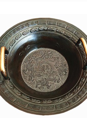 优选仿古青铜器摆件龙洗铜盆黄铜鱼洗全包浆共振盆跳水盆搓水盆喷