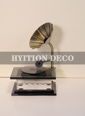 优选现代轻奢水晶播放机复古留声机摆件玄关样板间创意客厅唱片机