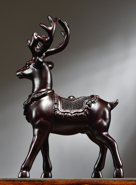 优选黑檀木雕梅花鹿摆件实木一对家居客厅办公桌面摆设酒柜装饰工