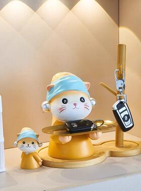 珍珠猫入户门钥匙收纳玄关摆件家居客厅装饰首饰托盘乔迁新居礼物
