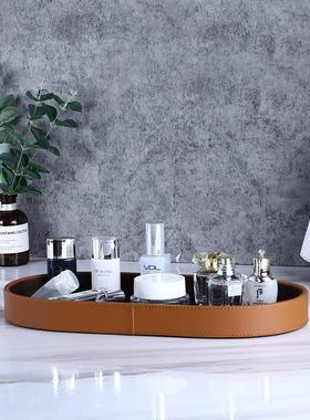 新中式现代轻奢皮革收纳盘样板房会所酒店桌托盘摆件软装饰品