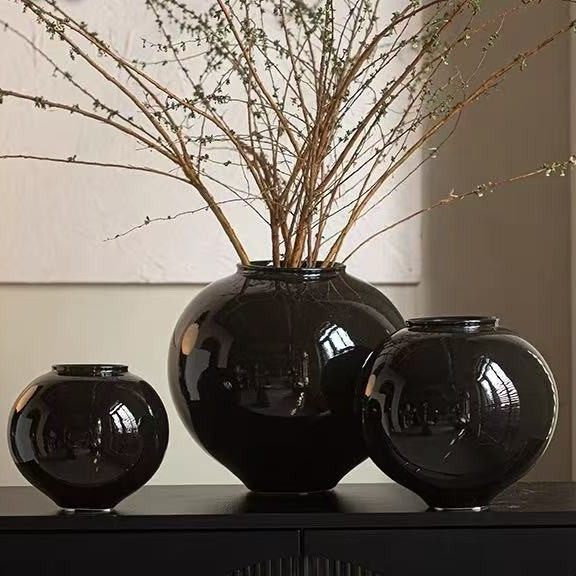 日式黑色陶瓷花瓶感新中式插花花器简约复古装饰民宿陶罐摆件饰品,淘宝优惠券,粉丝福利购,淘宝优惠卷