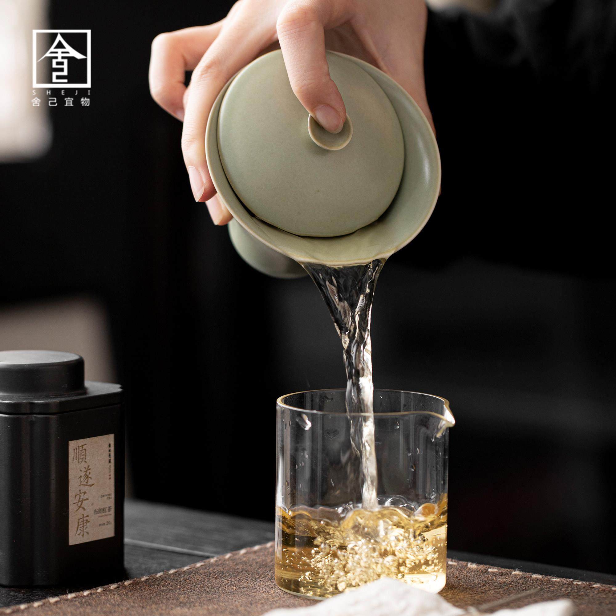 汝窑三才盖碗茶杯青瓷大号泡茶碗器陶瓷功夫茶具套装带盖家用喝茶,淘宝优惠券,粉丝福利购,淘宝优惠卷