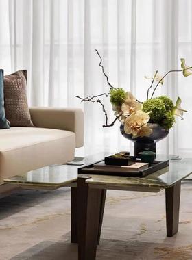 八度空间新中式现代样板间客厅茶几茶具甲骨文竹简组合搭配摆件