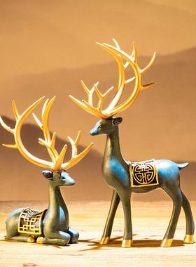 梅花鹿麋鹿一路高升大号一对招财新中式客厅酒柜装饰品小摆件家居