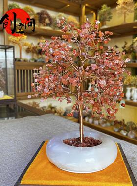 天然原石水晶招财树轻奢创意纯手工玄关书房中式黄色摆设648AFHYP