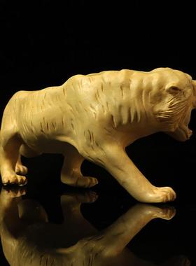 黄杨木雕老虎创意家居装饰品中式工艺品现代摆件动物木质雕刻把玩