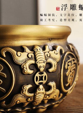 铜聚宝盆a摆件家用客厅办公室装饰品工艺品黄铜米缸桌面摆件存钱