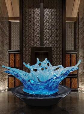 抽象别墅酒店大堂楼梯玄关透w明树脂水花吊饰水滴艺术品落地大摆