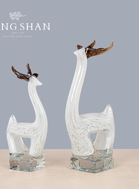 创意鹿玻璃摆g件客厅电视柜酒柜家居装饰品轻奢新房乔迁新居小摆