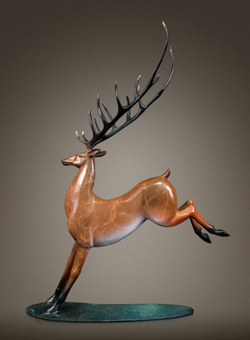 铜金岁月铜鹿摆件工艺品新v中式博古架玄关客厅酒柜家居装饰品