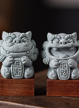 国潮风石狮子一对小n号风狮爷桌面吉祥物茶宠摆件创意盆栽鱼缸装