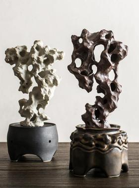 创意手工陶瓷太湖石香炉摆件假山摆件中式客厅书房装饰陶瓷塔香炉