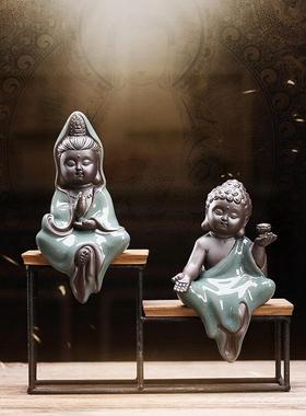 葛瑶开片陶俑如来观音佛像装饰家居古架园林装饰
