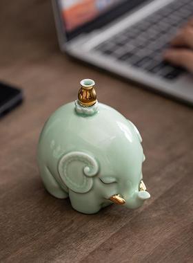 招财大象摆件一对招财吉祥物现代家居客厅玄关酒柜装饰品陶瓷小象