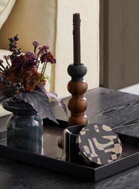 新古典客厅异形摆件香炉折扇桌面小屏风苔藓盆摆花桌面氛围感布置