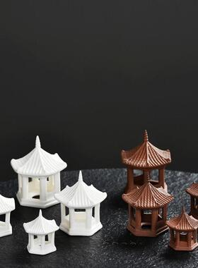 中式小亭子凉亭陶瓷家居摆件禅意盆景造景茶桌桌面装饰品茶道摆设