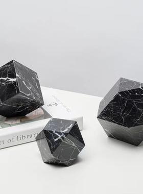 现代简约几何不规则大理石摆件售楼部样板间桌面花瓶软装装饰品