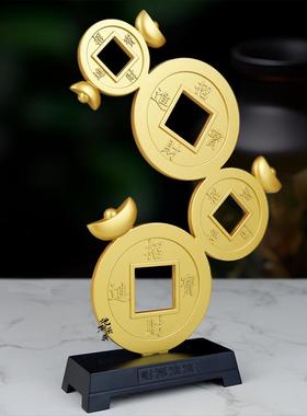 招财进宝铜钱摆件新中式高端客厅玄关办公室桌面酒柜装饰品工艺品