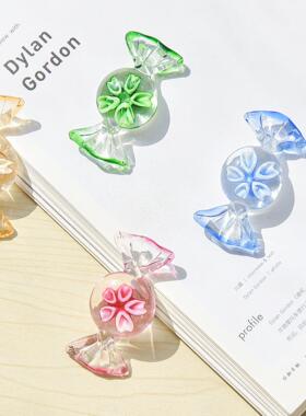 内嵌花朵日式手工创意家居小摆件玻璃工艺品琉璃艺术品彩色糖果