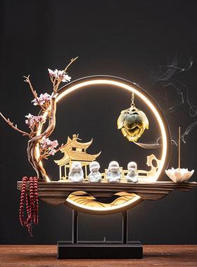 新中式客厅摆件高端大气灯圈倒流香陶瓷创意玄关桌面家居装饰摆设