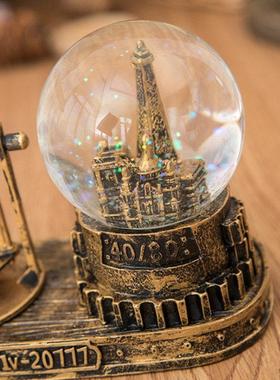 复古发光埃菲尔铁塔海豚摆件沙漏水晶球送男女生生日礼物儿童闺蜜