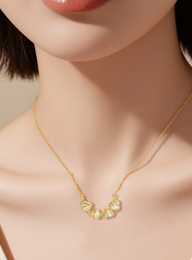 福运佳心形四叶草素银吊坠项链