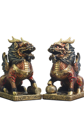 全铜麒麟摆件一对纯铜火麒v麟工艺品客厅办公室摆设家居装饰品礼