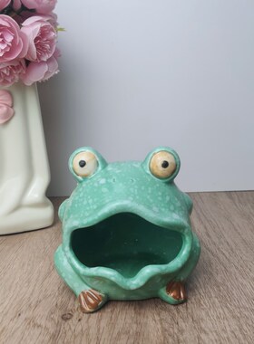 创意陶瓷大嘴青蛙糖果罐摆件家居客厅茶几L桌面烟灰缸装饰乔迁礼