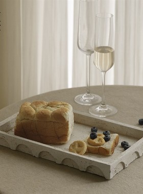 栗石侘寂风复古做旧米色仿洞石水C泥托盘摆件民宿样板间收纳装饰