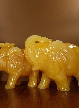 天然米黄玉d大象摆件吸水玉石象客厅装饰玄关客厅风水家居礼品