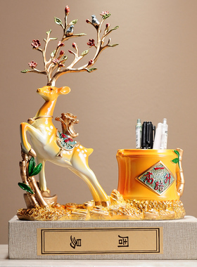 一鹿高升创意摆件带收纳筒书法毛笔筒 简约新中式家.居桌面摆件