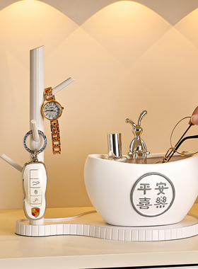 入户进门鞋柜玄关钥匙收纳盒平安喜乐招K财元宝摆件家居桌面装饰