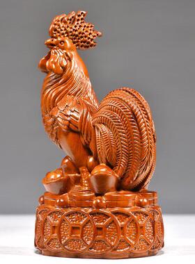 花梨木雕大公鸡摆件十二生肖木头鸡家居客厅装饰品开业乔迁送礼品