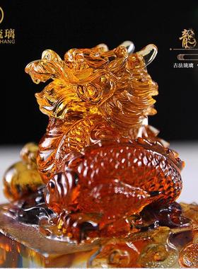 琉璃摆件生肖龙印章办公室书房装饰送领导朋友高档水晶工艺品定制