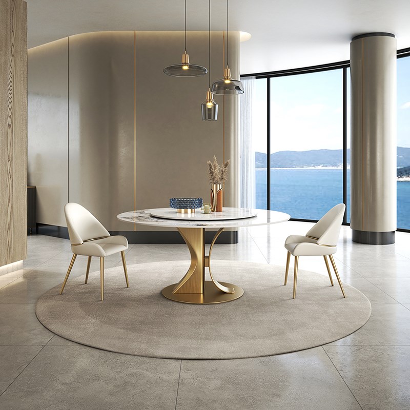 奥古斯特亮光圆形岩板餐桌转盘轻奢现代简约设计师潘多拉岩板圆桌 - 图1