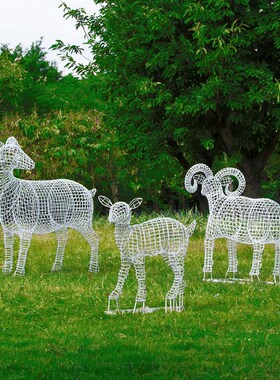 优选户外不锈钢镂空山羊雕塑园林景观铁艺仿真动物摆件广场公园装