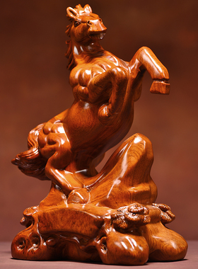 优选花梨木雕马摆件实木雕刻十二生肖马到成功家居装饰开业乔迁送