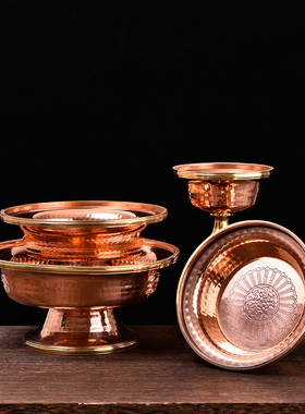 优选尼泊尔纯铜护法杯八吉祥进口藏传用品纯手工雕花供杯摆件红铜