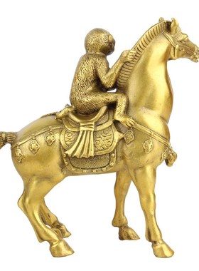 优选朴器 6寸手持官印马上封侯摆件 铜马摆件