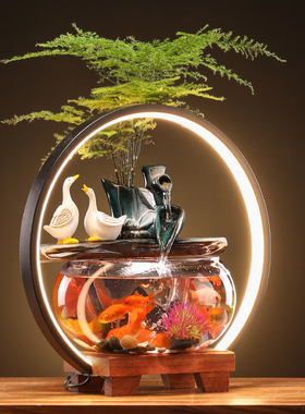 优选陶瓷流水景喷泉鱼缸假山玄关生财招客厅家居装饰开业搬家乔迁