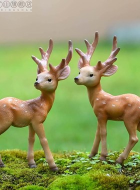 优选仿真梅花鹿摆件桌面客厅装饰摆设假山盆景园艺造景微景观树脂