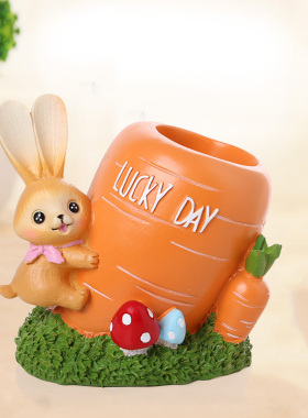 优选卡通田园小兔子树脂笔筒摆件创意家居学生礼品个性实用儿童房